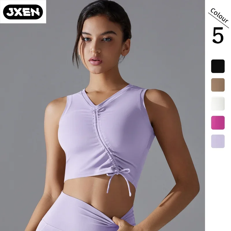 New Solid Color Cable-stayed Drawstring High Elastic Medium&Long Tight Sports Underwear Running Fitness Yoga Clothes Bra Vest