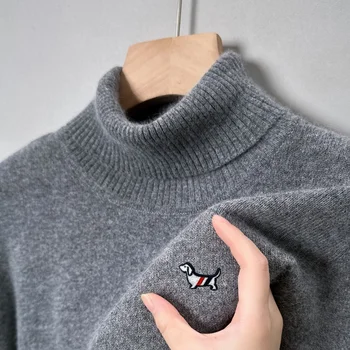 Designer Quality Men's Long Sleeve High Necked Sweater Autumn New Dog Print Soft Warm Knitted Casual Versatile Commute Men'swear