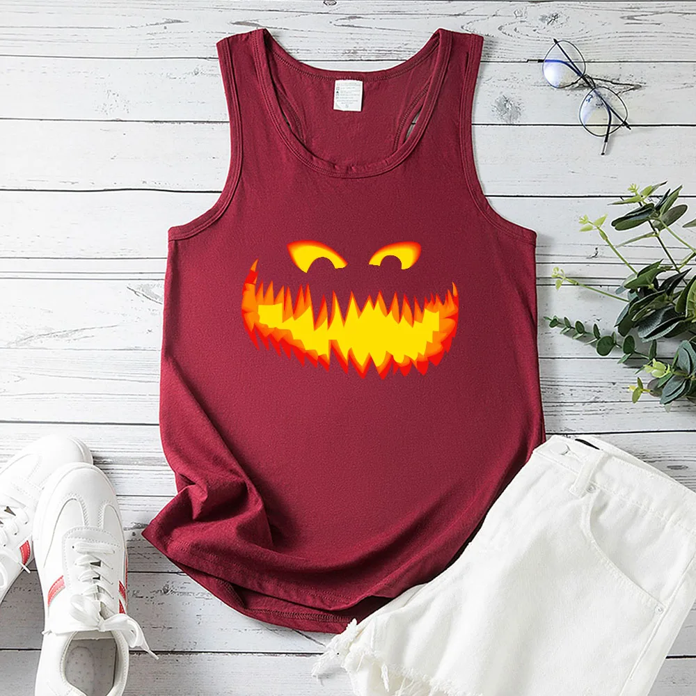 Seeyoushy Demon Smile Print Fun Printed Women's Top Summer Trend Women's Tank Top Y2K Aesthetic Clothing Hurdle Vest Top Mujer