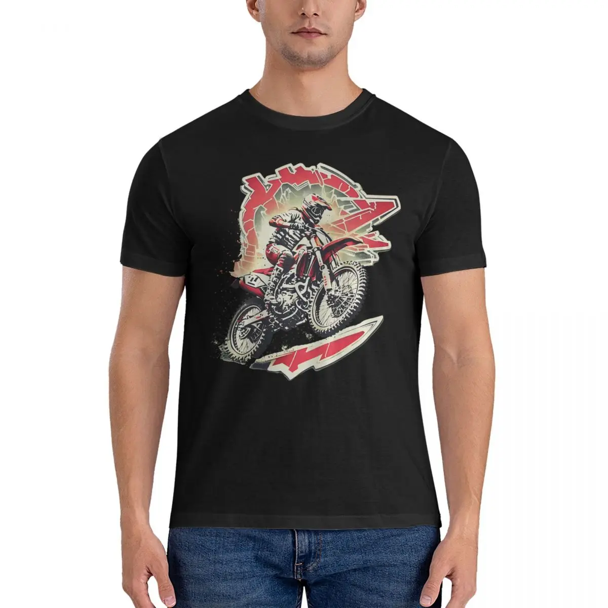 Men T-Shirts Enduro Motocross Logo Red Funny Pure Cotton Tee Shirt Short Sleeve Motolife T Shirts Crewneck Tops Printed