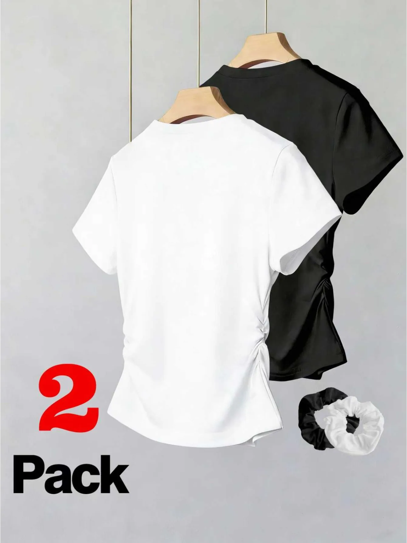 Teen Girls T-Shirt Bow Print Cute 2 Pack Hair Scrunchies 13-16Y Summer School Daily Outfit Soft Comfy Kids Trendy Best Gift