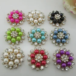 5pcs 10 Colors Pearl Flatback Rhinestone Buttons Diamante Crystal Hair Flower Scrapbooking Accessories