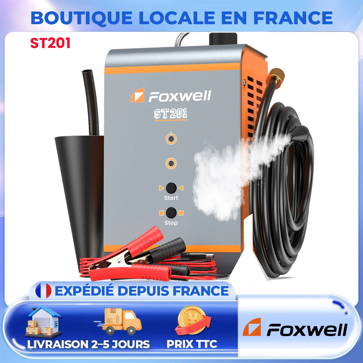 Détecteur de fuites de fumée automobile FOXWELL ST201 avec pompe à air intégrée 0,8-1,2 bars haute pression pour émissions et fuites de carburant