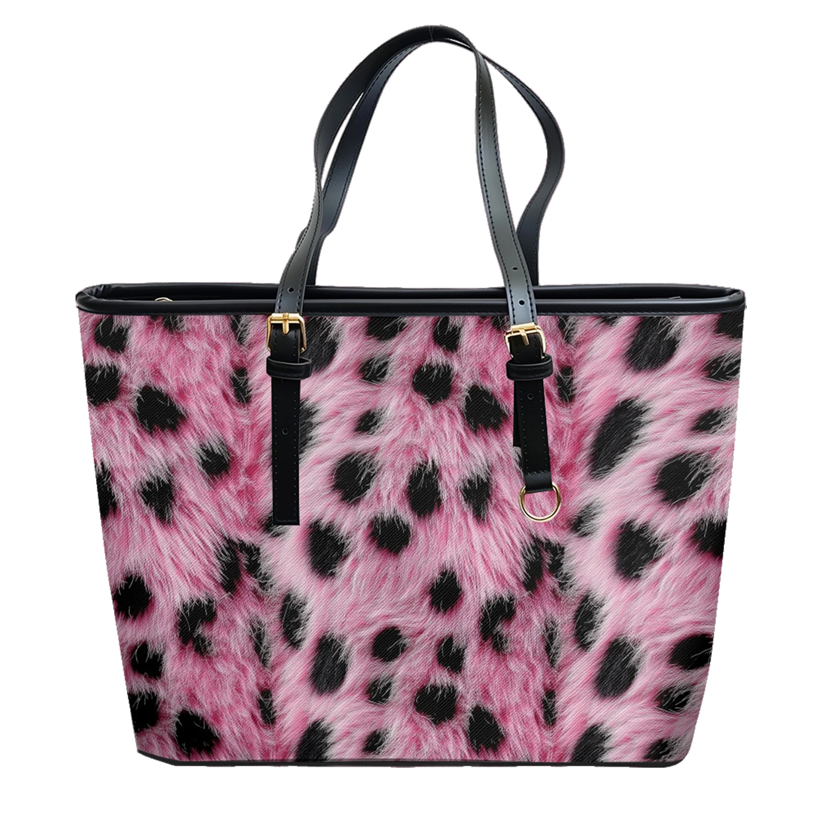 

Pink Leopard Multicolor Printed Oxford PVC Leather Shoulder Bag Zipper Lightweight Travel Tote Daily Work Weekend Purse