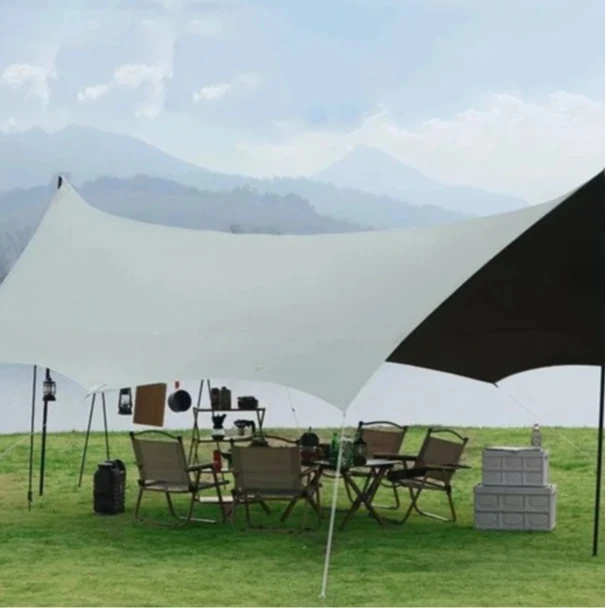 Outdoor Tarp Canopy With Support Poles Thick Rainproof Anti UV Portable Sun Shelter For Camping Yard Beach Trip Gear