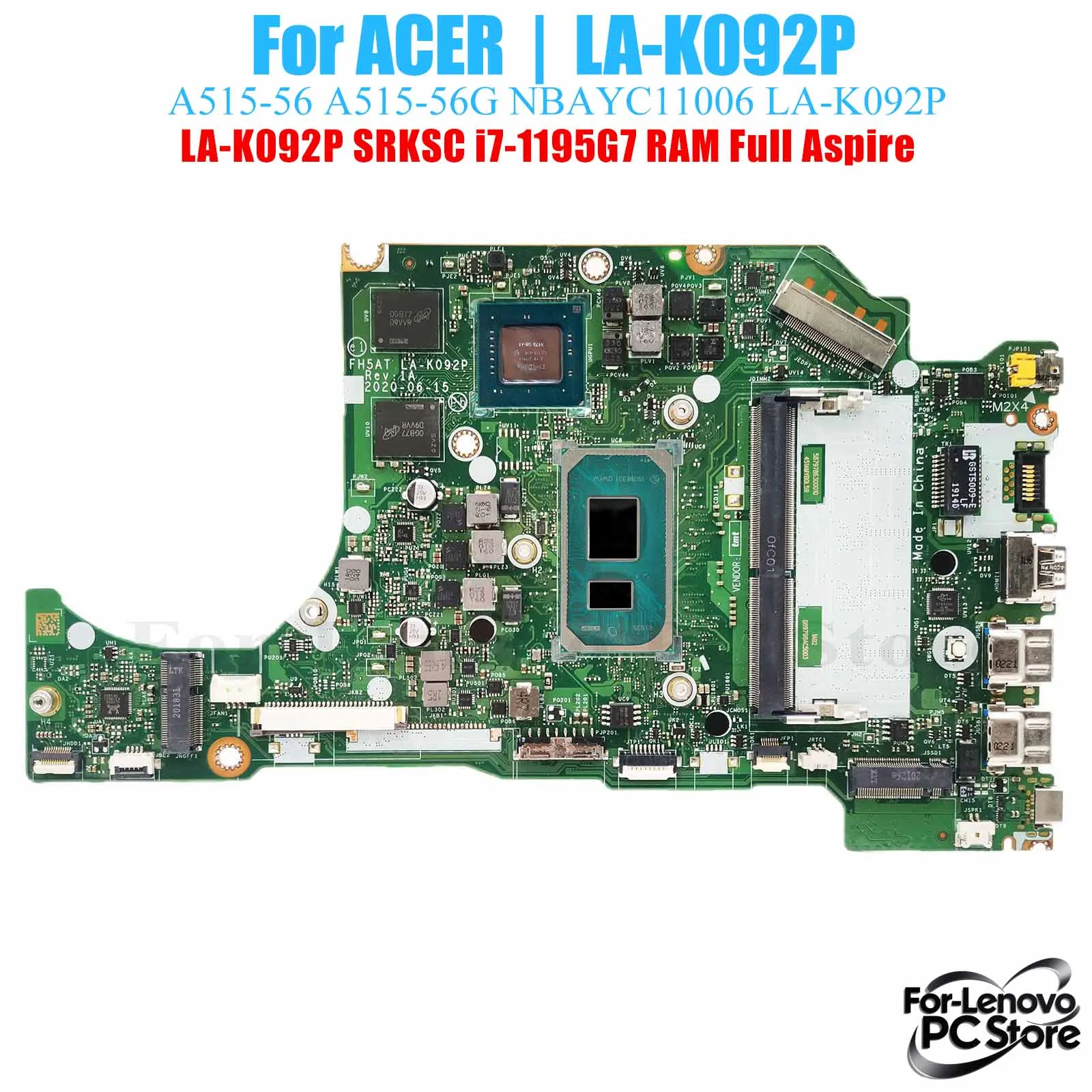 

LA-K092P For ACER Aspire A515-56 A515-56G LA-K092P Notebook Motherboard i3 i5 i7 CPU Laptop Mainboard