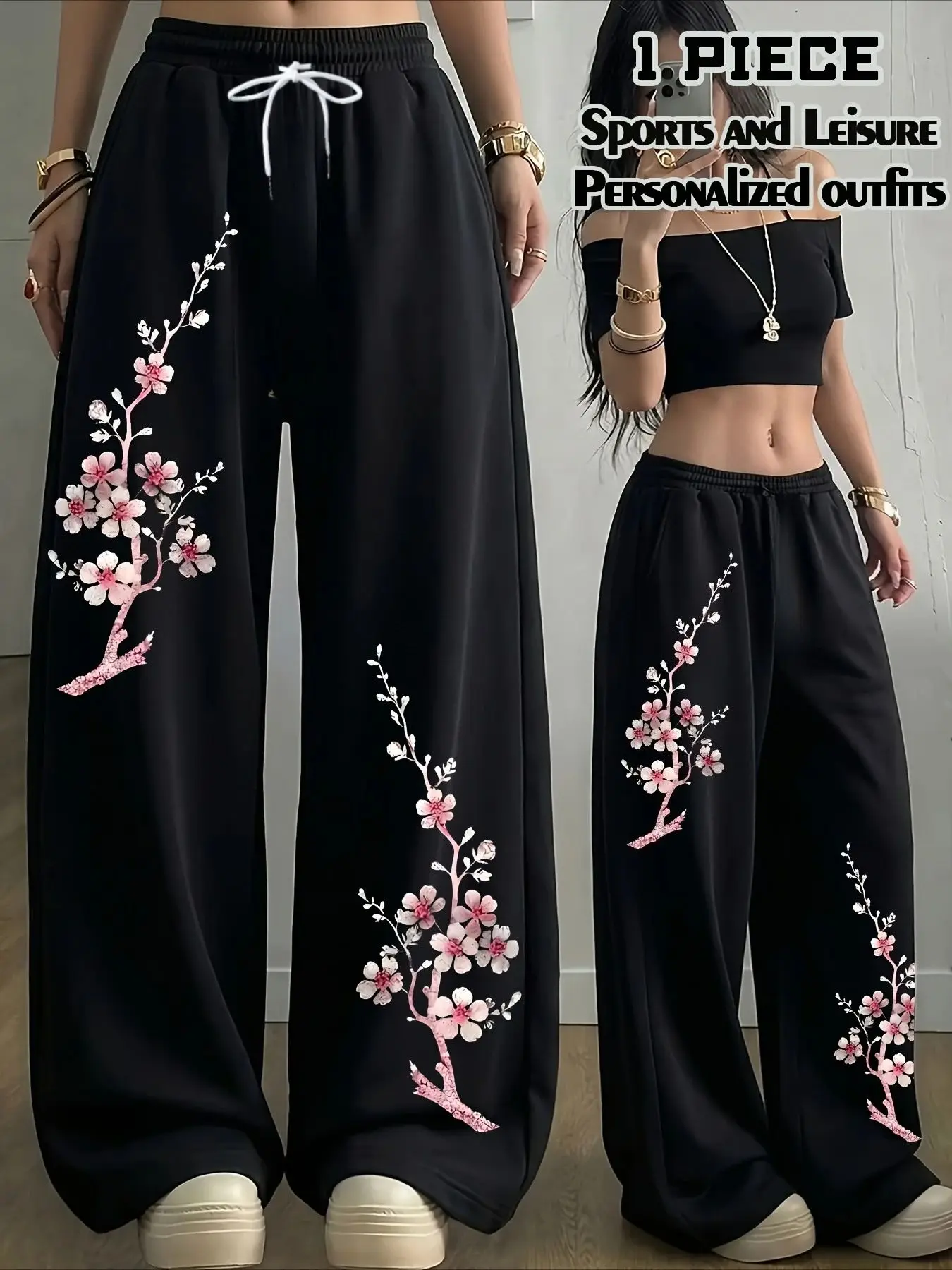 2026 Trendy Men's Japanese Cherry Blossom Print 3D Long Pants for Casual Streetwear Women's Loose Pants