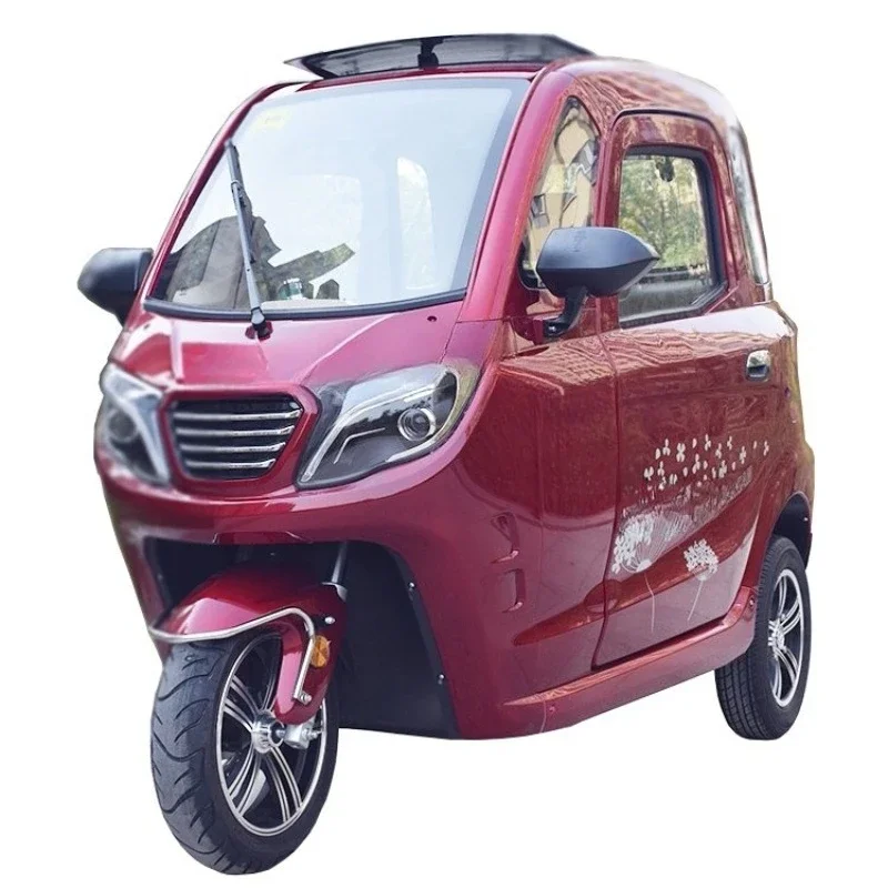 New energy 2 doors 3 seats fully enclosed adult electric tricycle to pick up and drop off children 60V 1000W