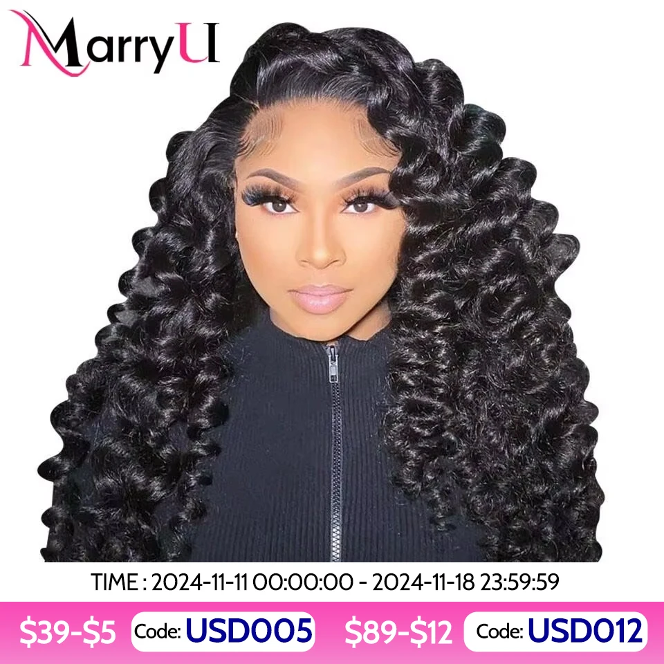 Marryu Hair Transparent 6x4 Glueless Wigs Wear And Go Wand Curl Wigs Lace Front Human Hair Bouncy Deep Curly Wig PrePlucked