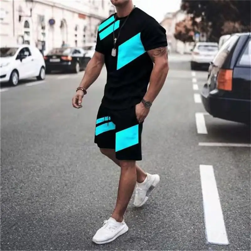 Summer Fashion T-shirts Set For Men Oversized 3D Printed Simple Tracksuit Jogging Sports Breathable Outfit Vintage Outdoor Suit