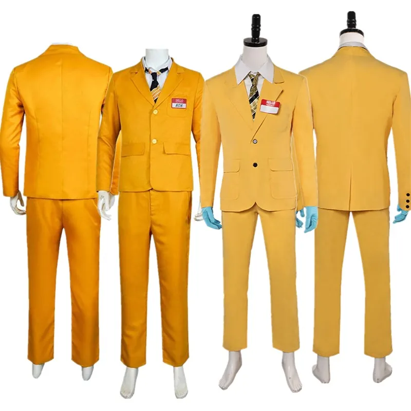 Bob Cosplay Costume TV Fantasia Adult Men Yellow Coat Pants Shirt Necktie Disguise Outfits Halloween Carnival Roleplay Suit