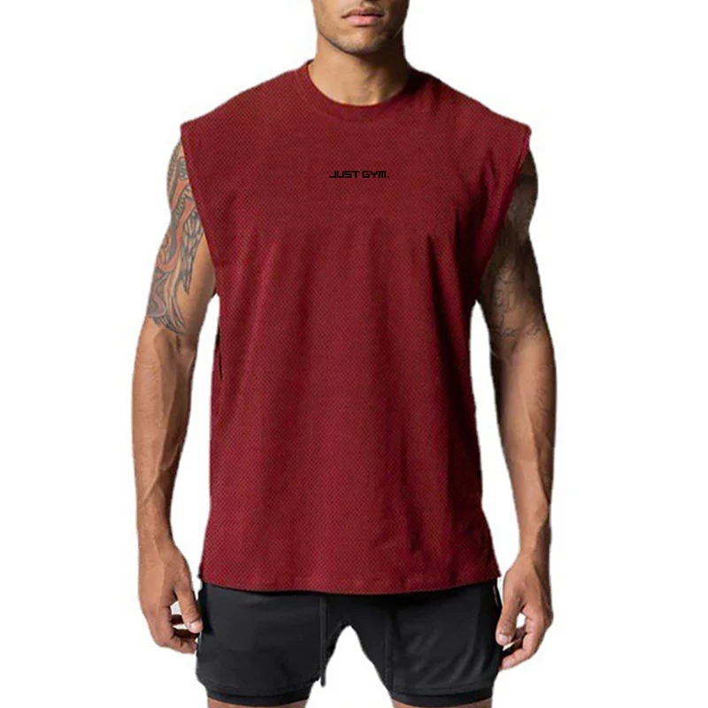 Oversized Open Side Cut Off Sleeveless T Shirt Mens Mesh Gym Tank Top Bodybuilding Clothing Workout Vest Fitness Singlets