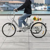 6 Speed 24 Inch Multicolor Tricycle with Light Three Wheel Bike Adult Tricycle Shopping Tricycle with V-type Front Brake