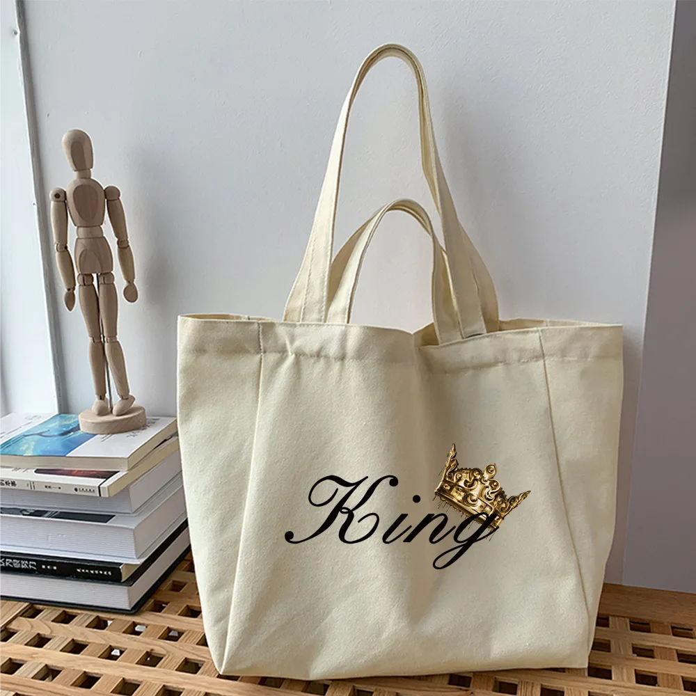 Canvas Shopping Bag New Harajuku King Printing 2024 Large Capacity Conventional Tote Bag Fashion Women's Shoulder Bag Simple Bag