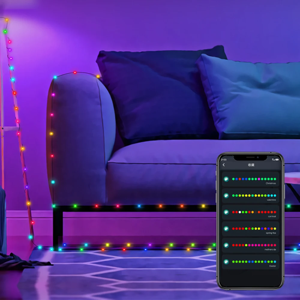 Smart Fairy String Lichter RGB Farbwechsel App-Steuerung dimmbar LED Weihnachts baum Licht Innendekoration Umgebungs beleuchtung