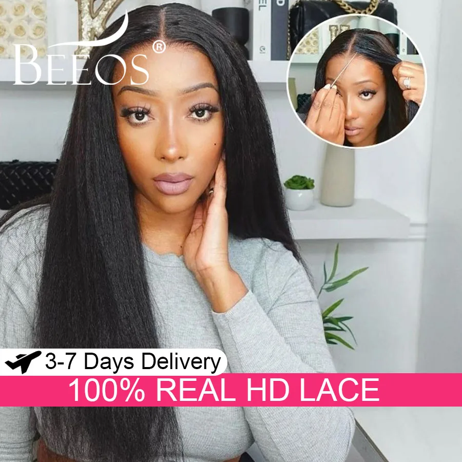 

30in Gluless Light Yaki Straight 5x5 HD Lace Closure Wigs Human Hair Bye Bye Knots Pre Plucked Hairline Brazilian Virgin Hair
