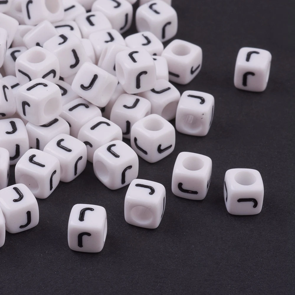 

about 50g Cube Letter J Beads Square Alphabet Acrylic Loose Spacer Bead for Necklace Jewelry Making DIY Beading Craft 6x6x6mm