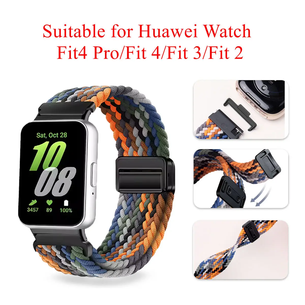 Magnetic Nylon Braided Loop Strap For Huawei Watch Fit 4 Fit 4 Pro Fit 3 2 Strap Bracelet Wristband For Huawei Watch Belt Correa