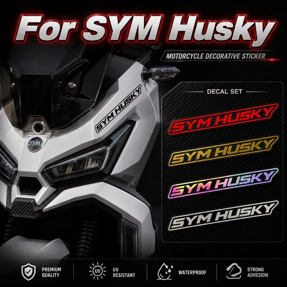 2Pcs SYM Husky Motorcycle Vinyl Stickers, Waterproof UV Resistant Decals for Side Fairing
