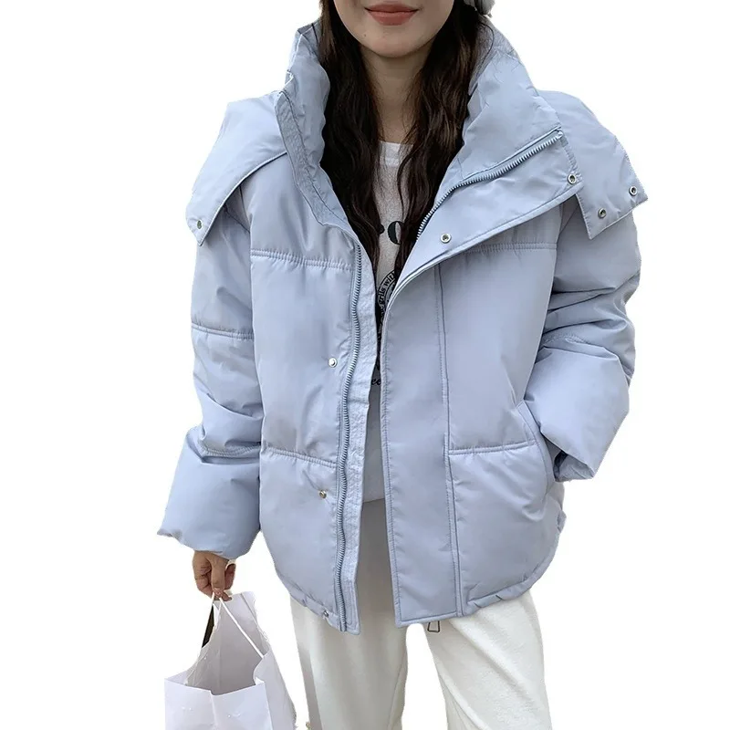 

Spliced Parka Women Covered Button Solid Parkas Outerwear Cardigan Long Sleeve Zipper Casual Basics Winter Loose Pockets