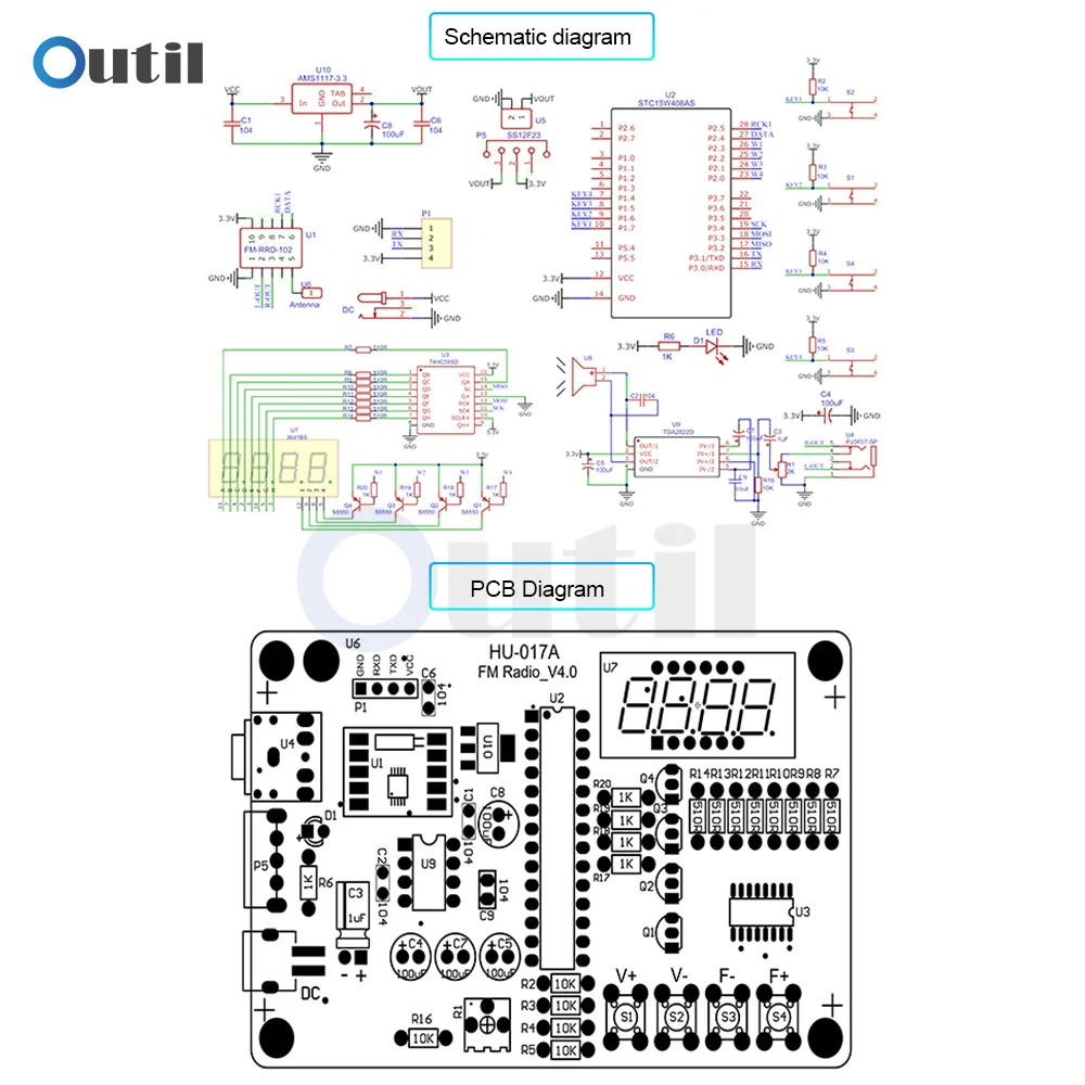 HU-017A RDA5807S Radio Audio Kit FM 87-108MHz TDA2822 Power Amplifier Frequency Modulation Electronic Module DIY Kits