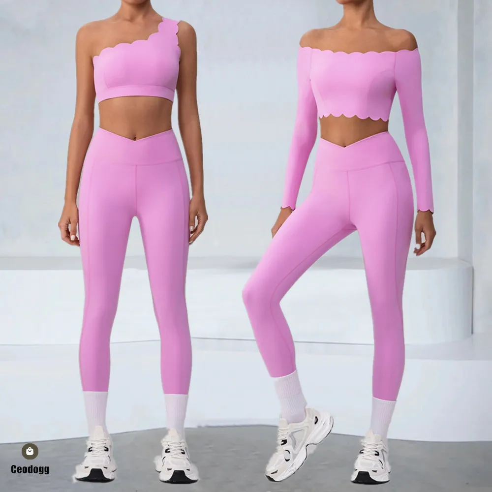 

2PCS Yoga Set One Shoulder Sport Bra Workout Yoga Set Women Tracksuit Gym Fitness Running Workout Leggings Exercise Wear XP97