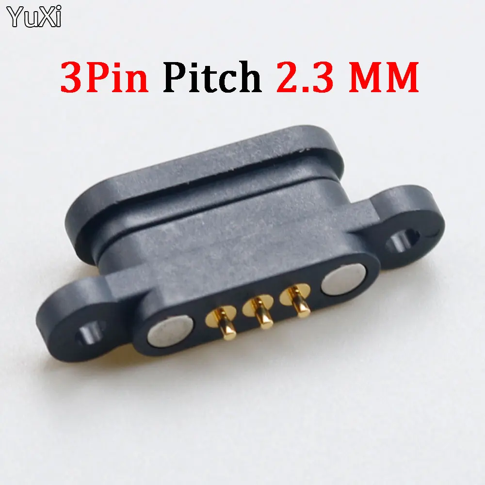 1 Pair Magnetic Spring Pogo Pin Connector 3 Pole Pitch 2.3 MM Through Holes PCB Mount Male Female Probe Power Charge