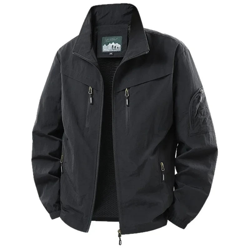 Immagine 6: Giacca da uomo primaverile e autunnale, leggera, ideale per attività all'aperto, pesca, viaggi, dal taglio ampio e casual, con colletto alla coreana, versatile, alla moda, disponibile in taglie grandi, realizzata in poliestere.