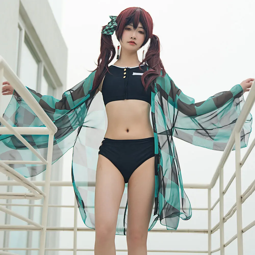 Miccostumes Set bikini da donna con costume da bagno copricostume stile anime