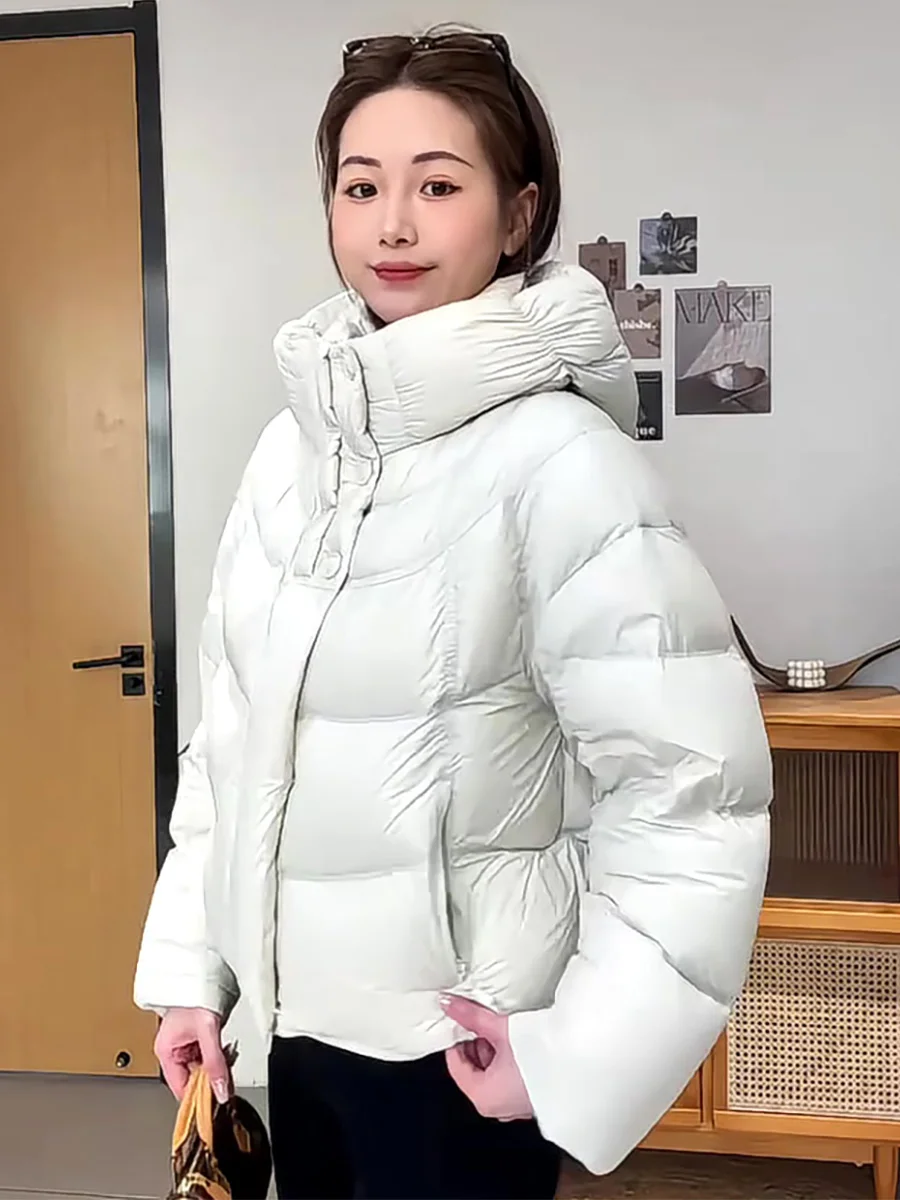 

Женская короткая пуховая куртка с капюшоном, 90% белый пух, теплая зимняя куртка, универсальная, повседневная, на молнии