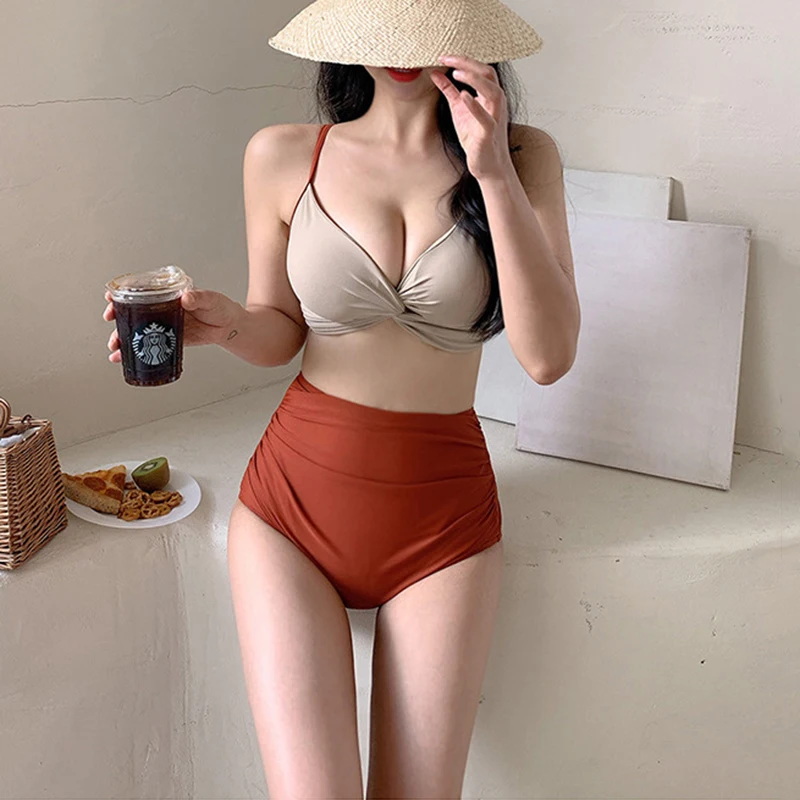 

Vintage Blue Floral Print Korean Swimsuit Dress One Piece Swimwear Women 2025 Beach Wear Ruffled Drawstring Swimming Suit Bather