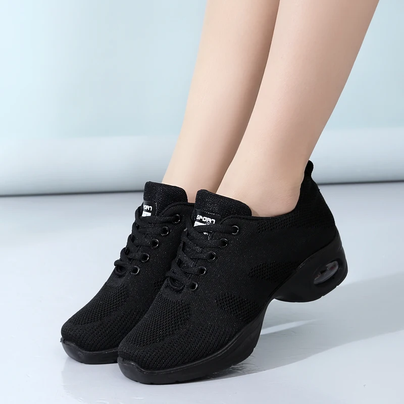 

Женская обувь для джазовых танцев на дышащей воздушной подушке, сетчатые танцевальные кроссовки на шнуровке, женская спортивная прогулочная обувь для современных танцев