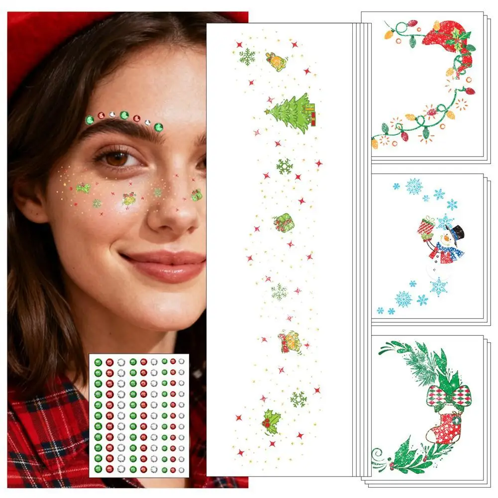 

1 лист, рождественские наклейки со снежинками для лица, сделай сам, белый снег, временные татуировки для глаз, боди-арт, макияж, украшения для ногтей, украшения с бриллиантами