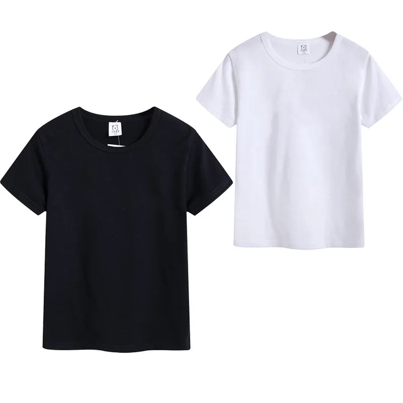 

2024 Solid Casual Big Kids T-shirt 2-10T Sweat-absorbing Short Sleeve Tops Classic Black White Student Boys Sports Undershirt