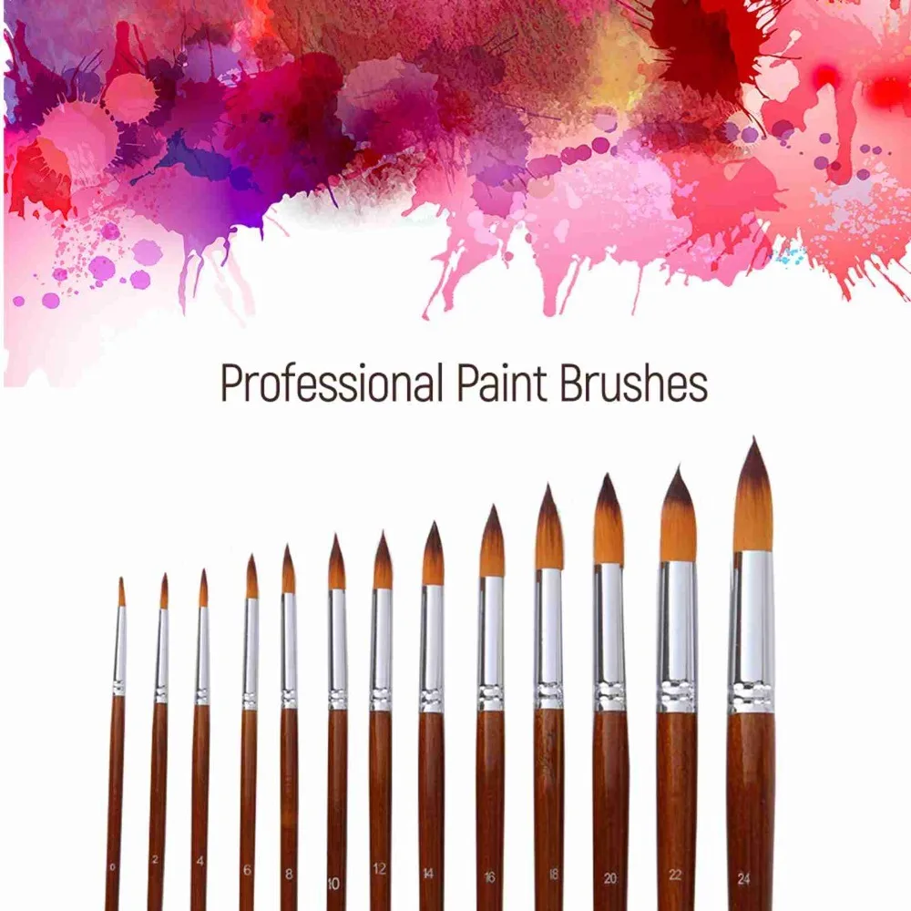 All Purpose Wooden Paint Brushes Set Synthetic Hair Round Tip Art Paint Brushes Multi-purpose Watercolor Brushes Painting