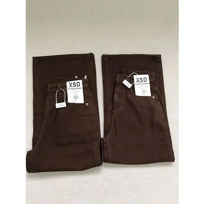 Frauen American Vintage Kaffee Braun Dünne Gerade Jeans Hohe Taille Lose Abnehmen Casual Streetwear Frühling Herbst Neue Ankunft