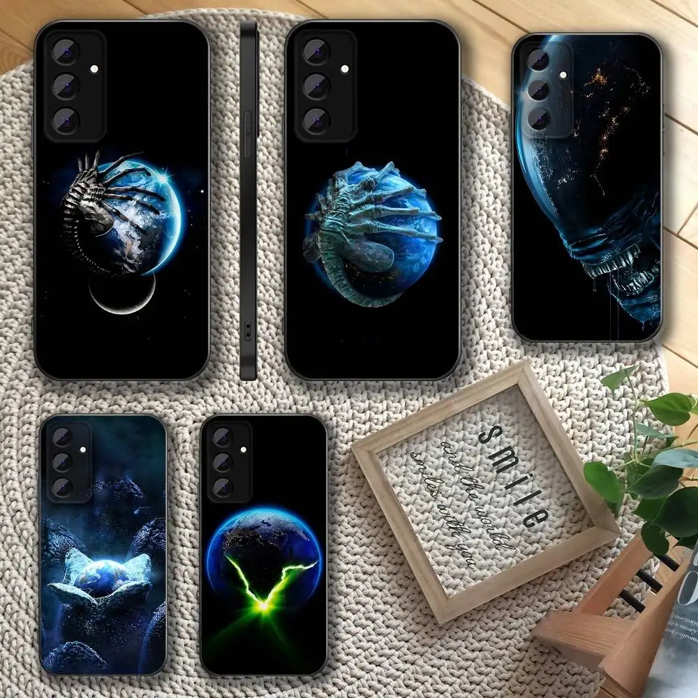 حافظة هاتف A-Alien E-Earth 2025 لهاتف سامسونج S 25,24,23,22,30,21,10,9,Ultra,Plus,Lite,FE,4,5G حافظة سوداء ناعمة