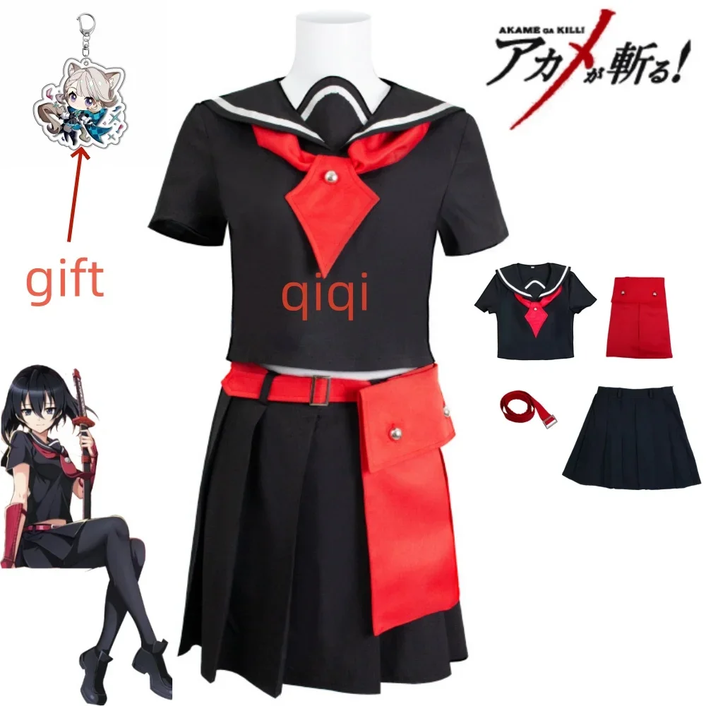 

Anime Akame Cosplay Ga KILL Akame Black Sleeveless Dress Uniform Outfit Anime Cosplay Costumes