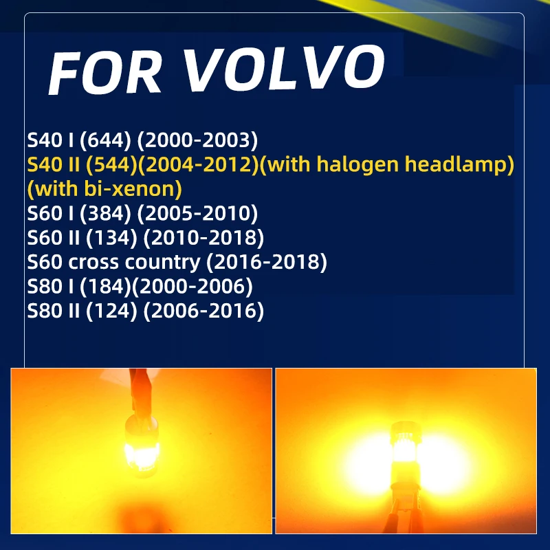 LED Turn Signal Lights Bulbs Front/Rear Blinker Direction Indicator Amber For Volvo S40 S60 S80 1 2 Cross Country 2006 2011 2012