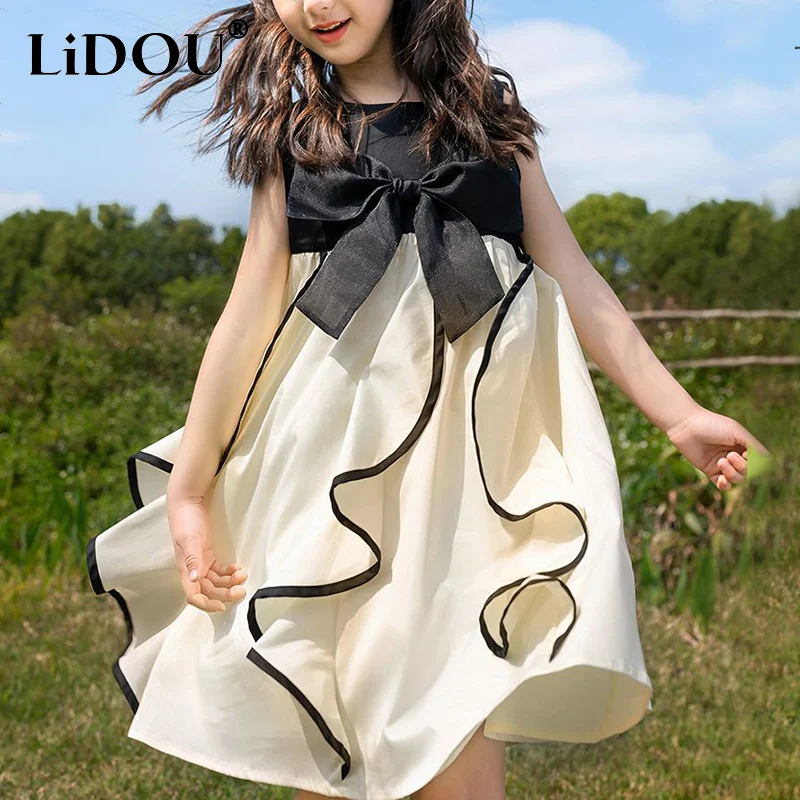 Korean Fashion Summer Cute Party Dress Girls Kawaii Chic Sweet New Bady Robe Femme Elegant Fashion Grace Chic Children\'s Clothes