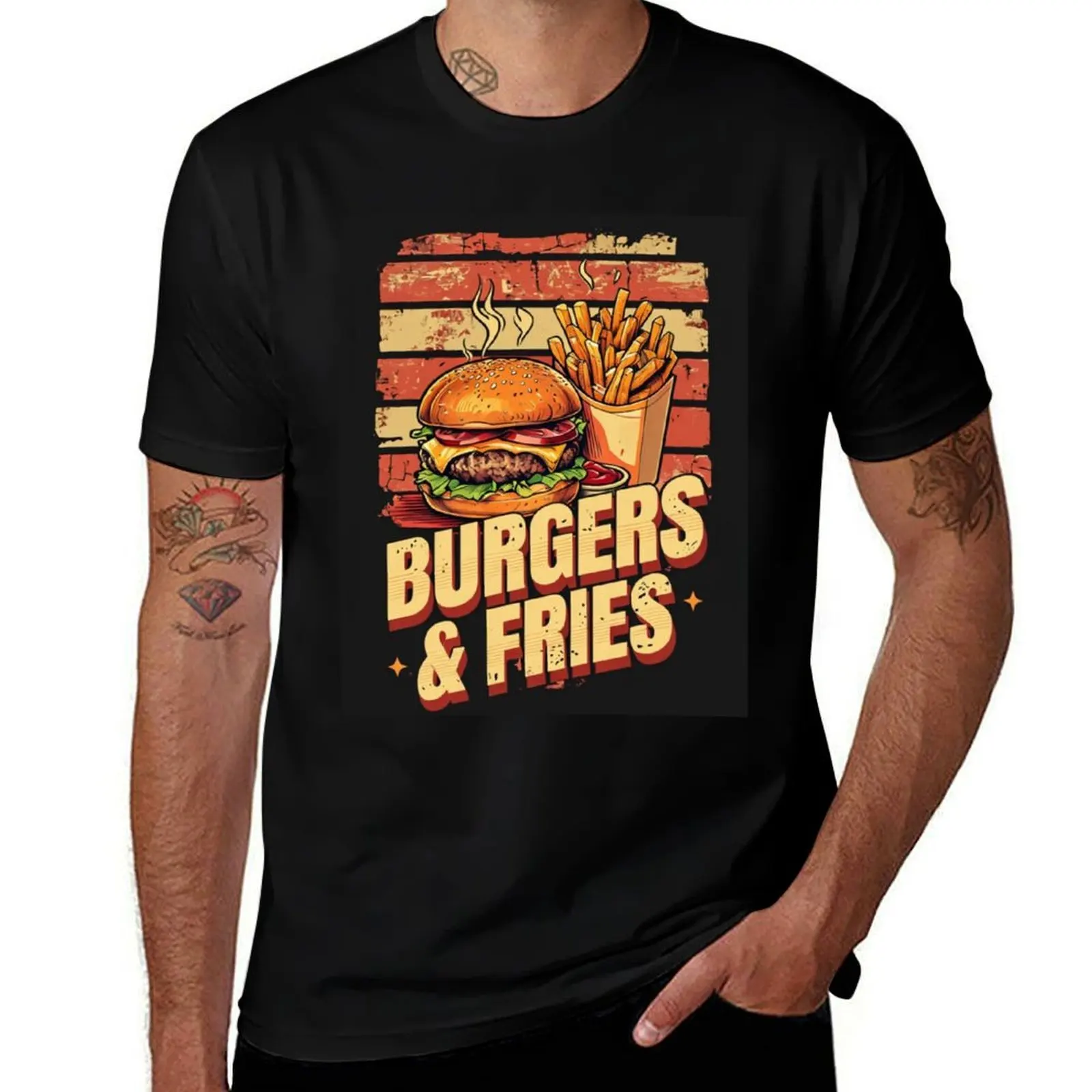 

Burgers And Fries T-Shirt tees blacks vintage graphic tee cotton t shirt men