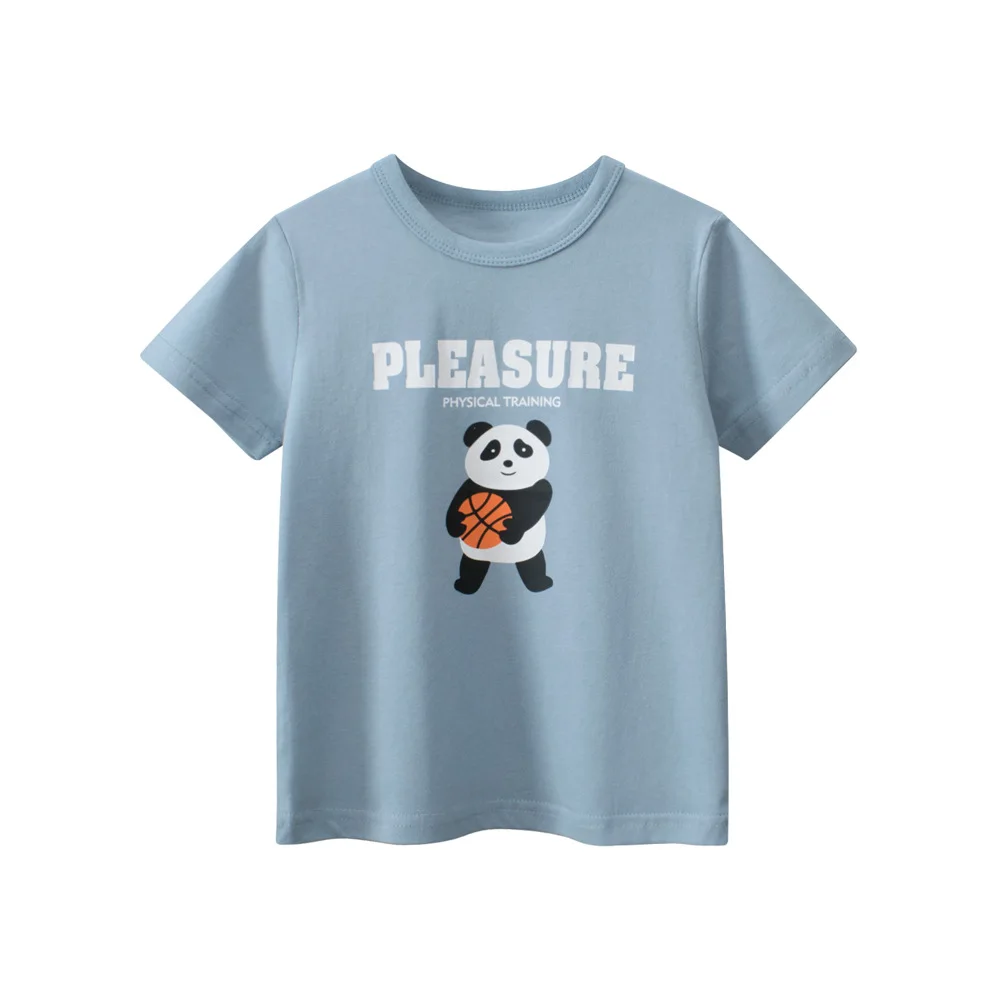 2024 Summer Boys\' High-Quality Cotton Letter Bear Panda Dinosaur Cartoon Short Sleeve T-Shirt Breathable Casual Sport Top