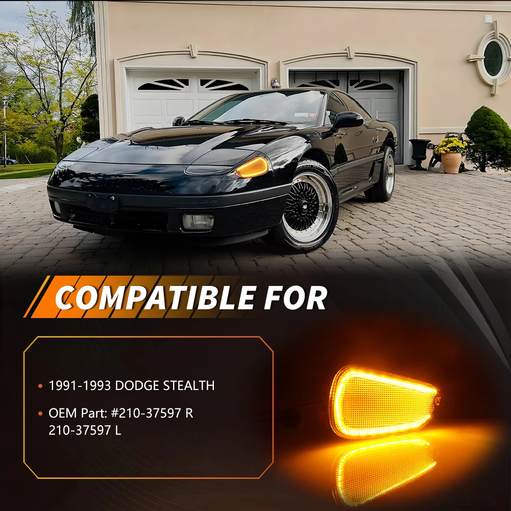 2Pcs Front Bumper Turn Signal Light Parking Light Side Marker Light With LED For 1991 1992 1993 Dodge Stealth/Mitsubishi 3000GT