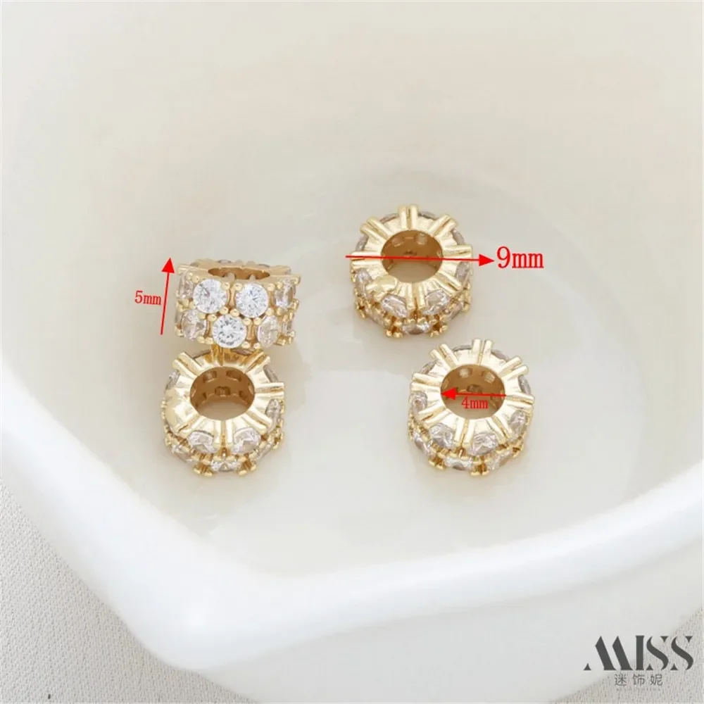 

14K Bag Gold Inlaid Zircon Double-layer Large Hole Snowflake Bead Diy Bracelet Necklace Beaded Running Ring Pendant Accessories