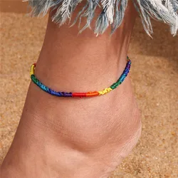 Aihua Bohemia Colorful Anklets for Women Braided Rainbow Foot Rope Chain Summer Beach Anklet Bracelet Boho Foot Jewelry Gifts