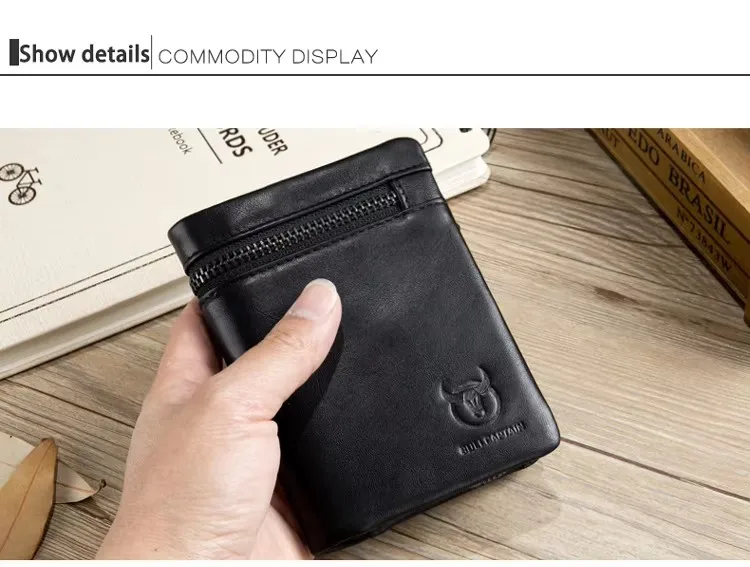 BULLCAPTAIN Herren-Geldbörse mit RFID-Blockierung, Reißverschluss, Leder-Geldbörse für Herren, Bifold-RFID-Kartenhalter – Detail 12