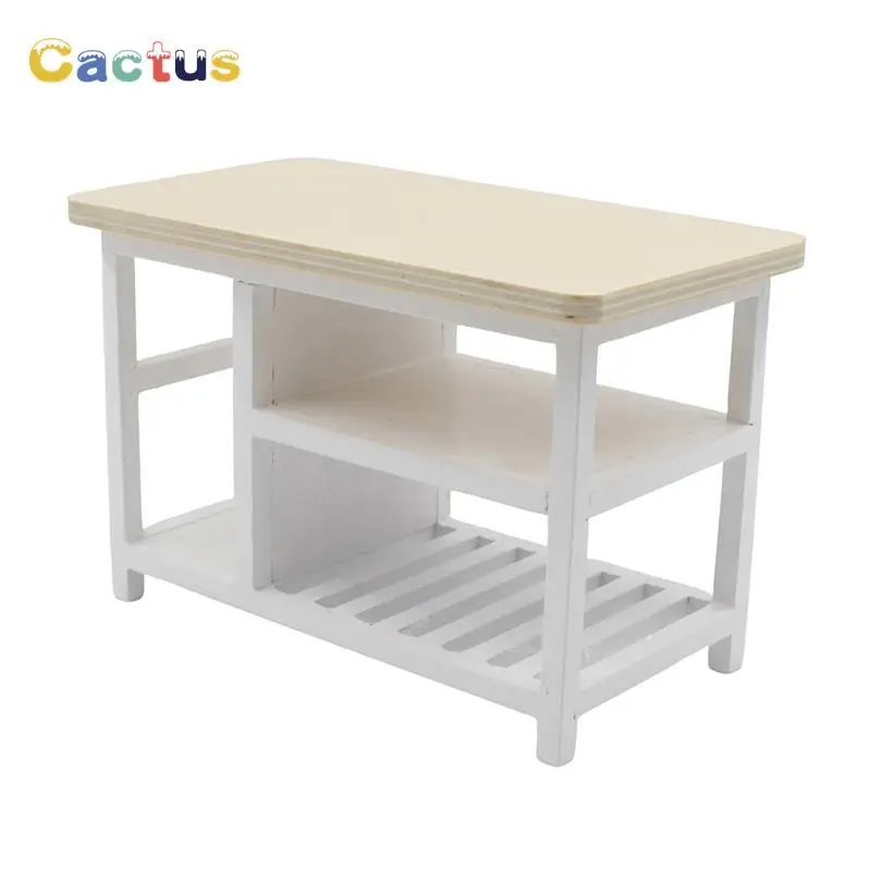 1:12 Dollhouse Miniature Table Dining Table Multi-layer Cooking Storage Table With Hook Up Furniture Kitchen Decor Toy