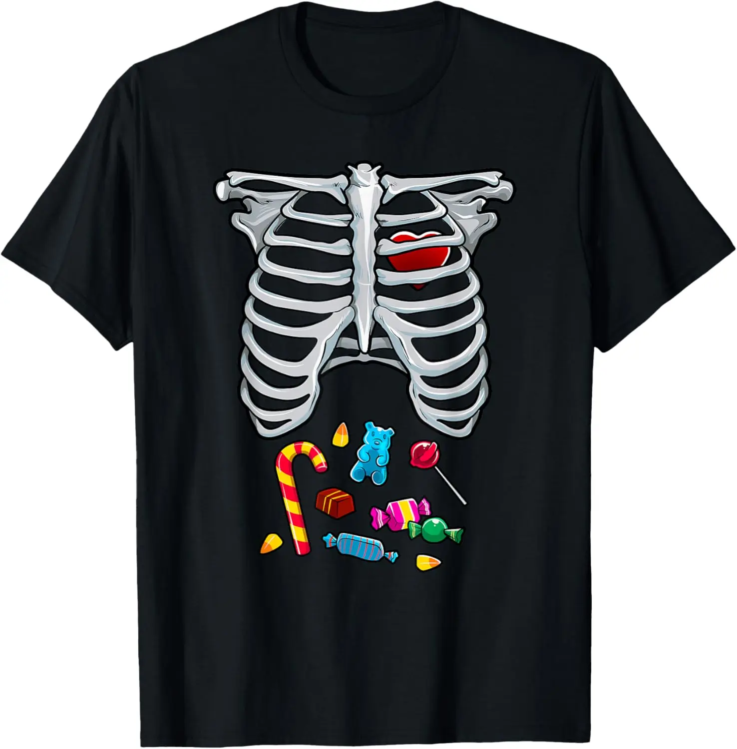 Halloween Costume XRay Skeleton Rib Heart Candy Adult Kids T-Shirt