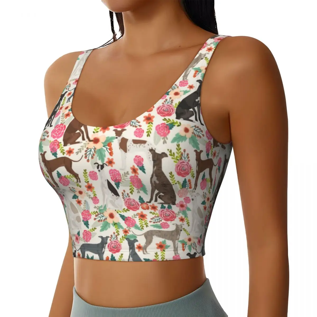 Custom Italian Greyhound Dog Floral Workout Crop Tank Tops Women's Seamless Sighthound Whippet Dog Running Yoga Sports Bras