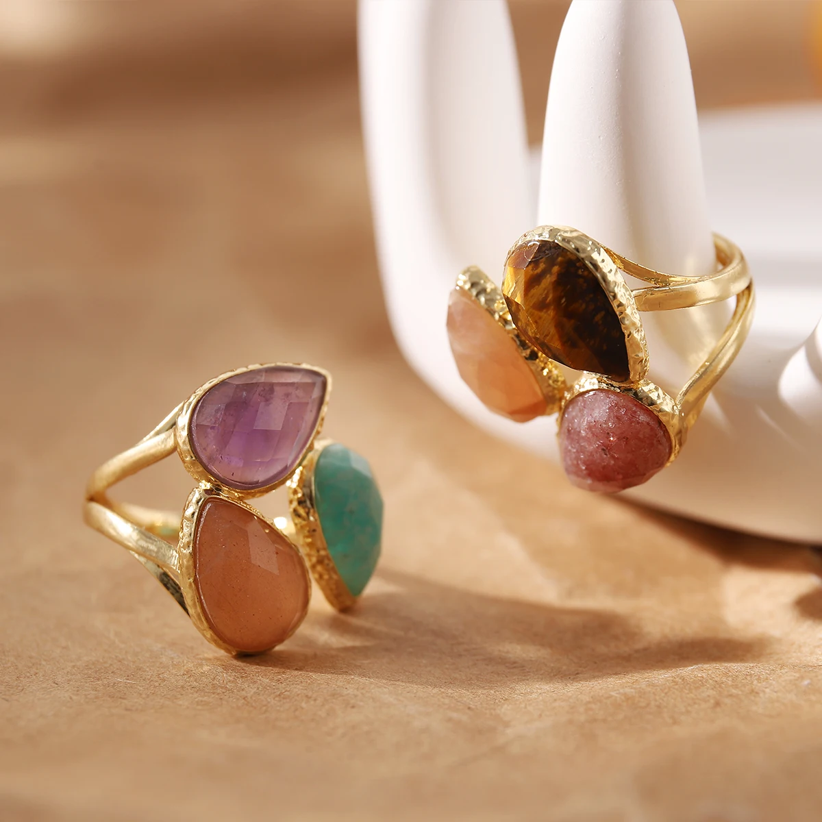 

Natural Gemstone Stainless Steel Ring Bohemian Style Jewelry Ring Suitable As A Valentine's Day Gift for Women Cocktail Ring